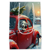Dalmatian Snowy Car Ride Christmas Painting Medium Cadeauzakje (Achterkant)