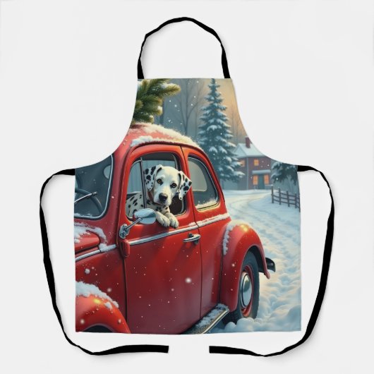 Dalmatian Snowy Car Ride Christmas Painting Schort (Voorkant)
