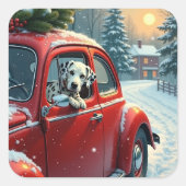 Dalmatian Snowy Car Ride Christmas Painting Vierkante Sticker (Voorkant)