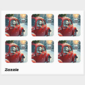 Dalmatian Snowy Car Ride Christmas Painting Vierkante Sticker (Vel)