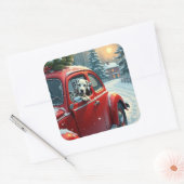 Dalmatian Snowy Car Ride Christmas Painting Vierkante Sticker (Envelop)