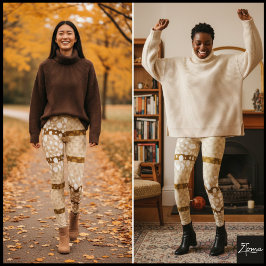 Dalmatian Stippen met gele bruine brede lijnen  Leggings