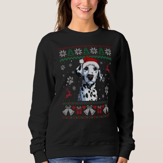 Dalmatian Ugly Kersthond Santa Hat Xmas Dog Trui (Voorkant)