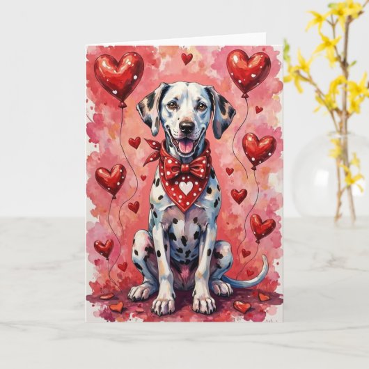 Dalmatian Valentine’s Day Dog with Hearts Red Kaart (Gele Bloem)