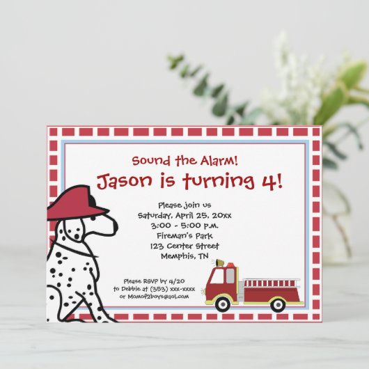 Dalmatian & Vuurtruck uitnodiging (Staand voorkant)