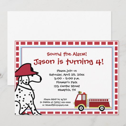 Dalmatian & Vuurtruck uitnodiging (Voorkant / Achterkant)
