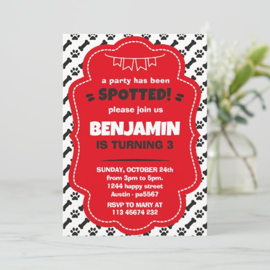 Dalmatians Invitation for Birthday Party Puppy Dog Kaart (Staand voorkant)