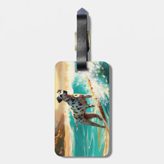 Dalmatie Strand Surfen Schilderij Bagagelabel (Achterkant verticaal)