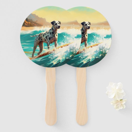 Dalmatie Strand Surfen Schilderij Handwaaier (Voorkant en achterkant)