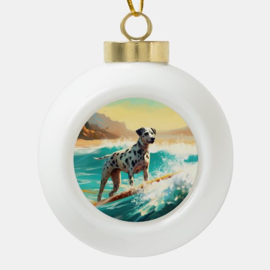 Dalmatie Strand Surfen Schilderij Keramische Bal Ornament (Voorkant)