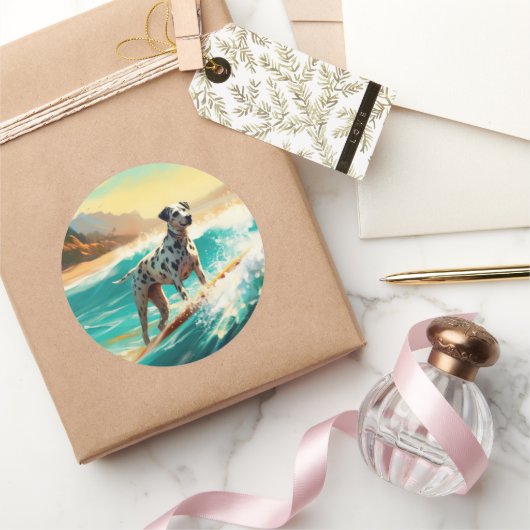 Dalmatie Strand Surfen Schilderij Ronde Sticker (Geschenken)