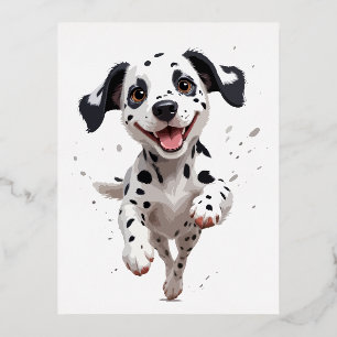 Dalmatiër blij speels plezier springen in de lucht folie feestdagen briefkaart