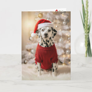 Dalmatiër die een rode kersttrui draagt kaart