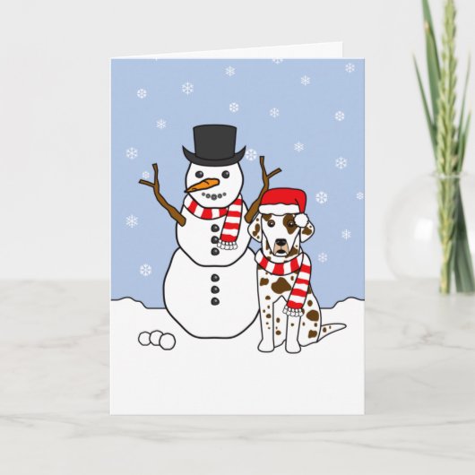 Dalmatiër en sneeuwman feestdagen kaart (Voorkant)