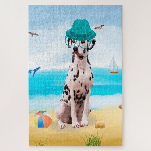 Dalmatiër hond op het strand legpuzzel (Verticaal)