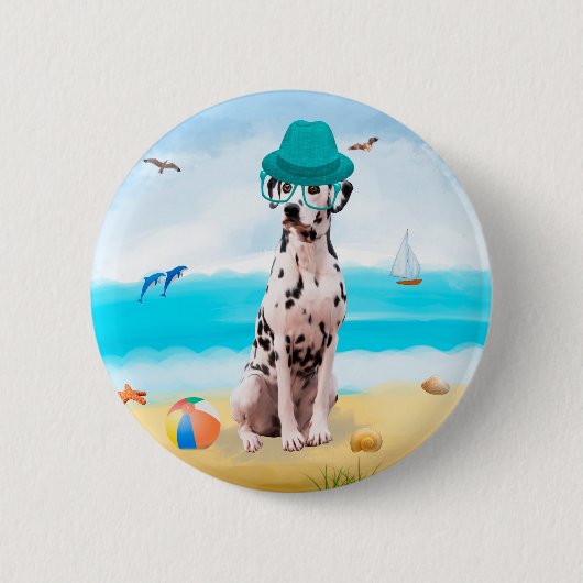 Dalmatiër hond op het strand ronde button 5,7 cm (Voorkant)