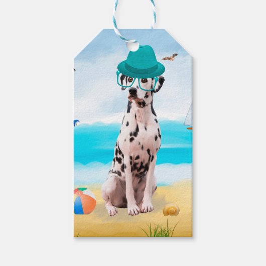Dalmatiër hond op strand cadeaulabel (Voorkant)