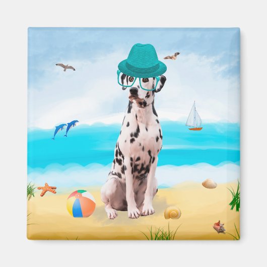 Dalmatiër hond op strand magneet (Voorkant)