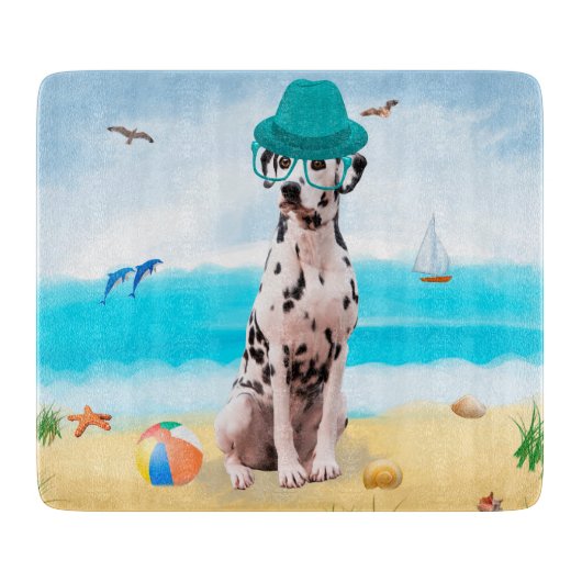 Dalmatiër hond op strand snijplank (Voorkant)