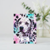 Dalmatiër Hond Roze Paars Turquoise Verjaardag Briefkaart (Staand voorkant)