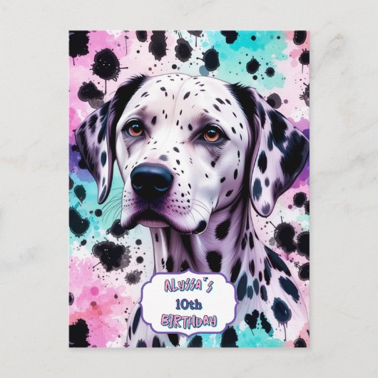 Dalmatiër Hond Roze Paars Turquoise Verjaardag Briefkaart (Voorkant)