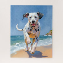 Dalmatiër Hond Strand Aquarel Huisdier Schilderij