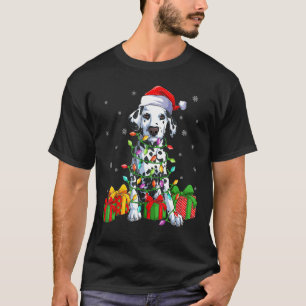 Dalmatiër hond Xmas verlichting kerstman hoed Dalm T-shirt