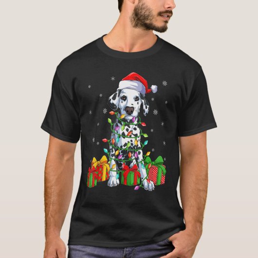 Dalmatiër hond Xmas verlichting kerstman hoed Dalm T-shirt (Voorkant)