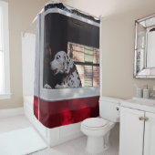 Dalmatiër in brandweerwagen douchegordijn (In situ)