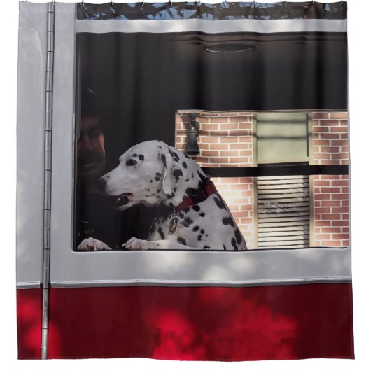 Dalmatiër in brandweerwagen douchegordijn (Voorkant)