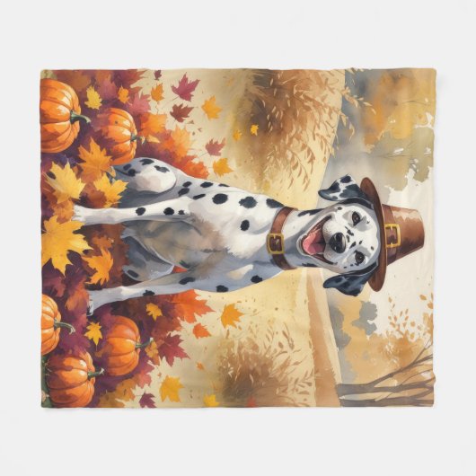 Dalmatiër in de herfst verlaat Thanksgiving kunst Fleece Deken (Voorkant (Horizontaal))