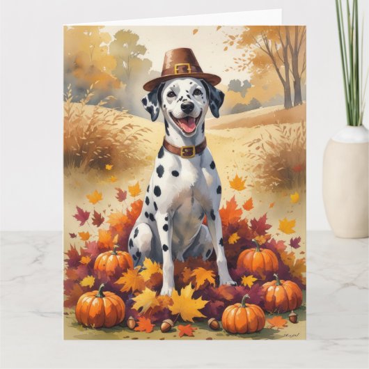 Dalmatiër in de herfst verlaat Thanksgiving kunst Kaart (Voorkant)