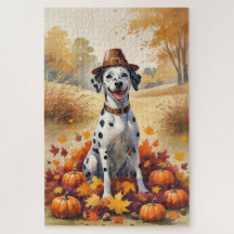 Dalmatiër in de herfst verlaat Thanksgiving kunst
