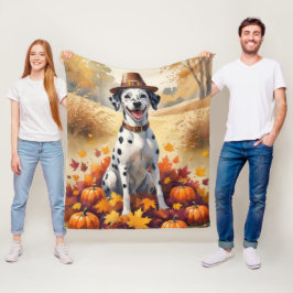 Dalmatiër in herfstbladeren dankdag kunst fleece deken