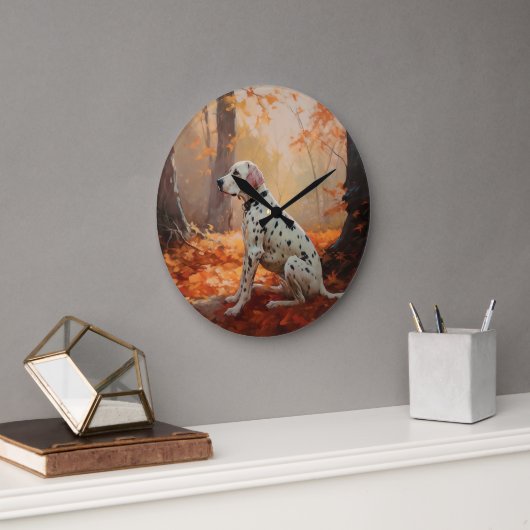 Dalmatiër in herfstbladeren Herfst inspireren Grote Klok (Kantoor)