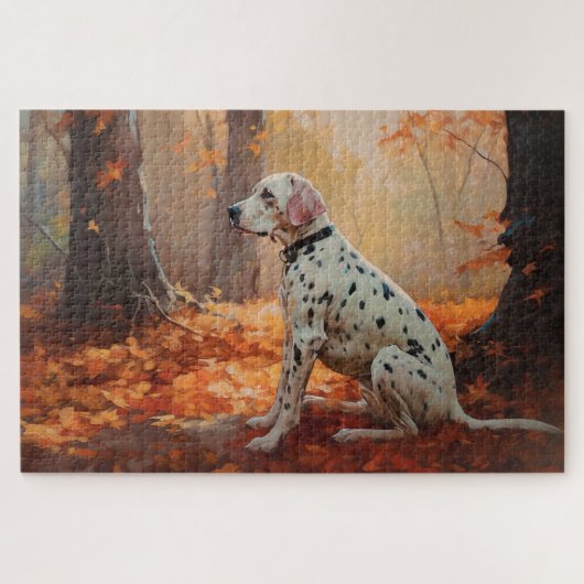 Dalmatiër in herfstbladeren Herfst inspireren Legpuzzel (Horizontaal)