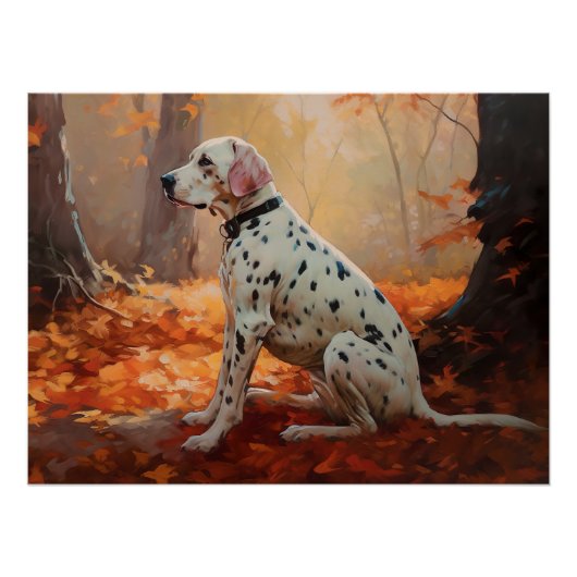 Dalmatiër in herfstbladeren Herfst inspireren Perfect Poster (Voorkant)