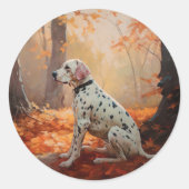 Dalmatiër in herfstbladeren Herfst inspireren Ronde Sticker (Voorkant)