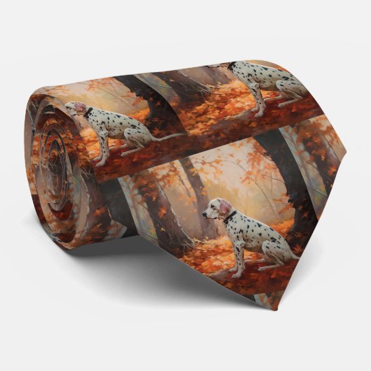 Dalmatiër in herfstbladeren Herfst inspireren Stropdas (Opgerold)
