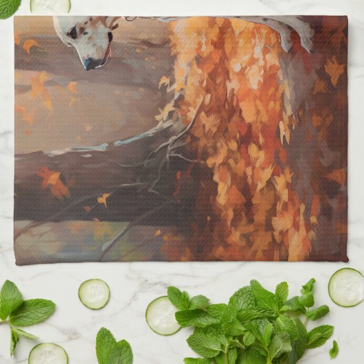 Dalmatiër in herfstbladeren Herfst inspireren Theedoek (Gevouwen)