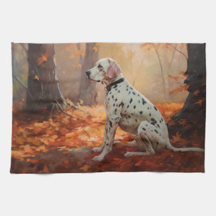 Dalmatiër in herfstbladeren Herfst inspireren Theedoek