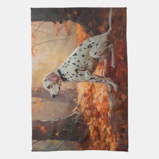 Dalmatiër in herfstbladeren Herfst inspireren Theedoek (Verticaal)