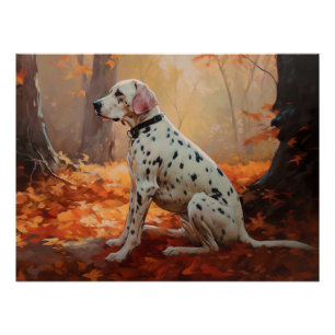 Dalmatiër in herfstbladeren vallen inspireren perfect poster