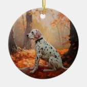Dalmatiër in herfstbladeren valt inspireren  keramisch ornament (Voorkant)