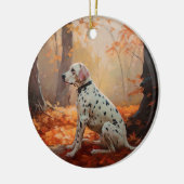 Dalmatiër in herfstbladeren valt inspireren  keramisch ornament (Links)