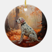 Dalmatiër in herfstbladeren valt inspireren  keramisch ornament (Achterkant)