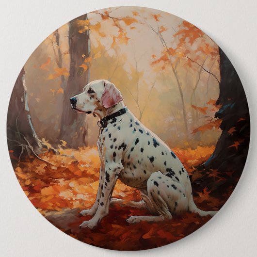 Dalmatiër in herfstbladeren valt inspireren  ronde button 6,0 cm (Voorkant)