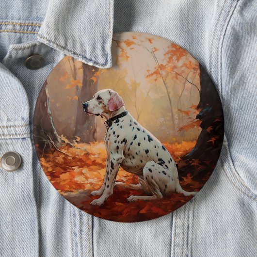 Dalmatiër in herfstbladeren valt inspireren  ronde button 6,0 cm (In situ)