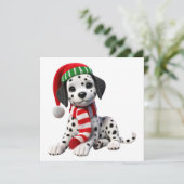 Dalmatiër in kerstmuts feestdagenkaart (Staand voorkant)