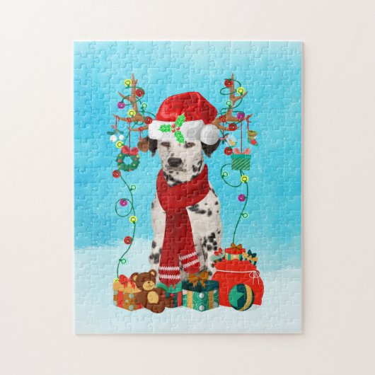 Dalmatiër in sneeuw met kerstcadeaus legpuzzel (Verticaal)